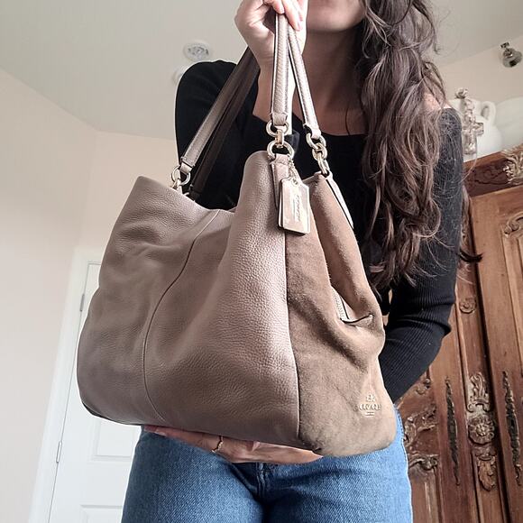 Coach Pebbled Soft Leather Suede Madison Phoebe Taupe Purse Shoulder Bag - Picture 1 of 9